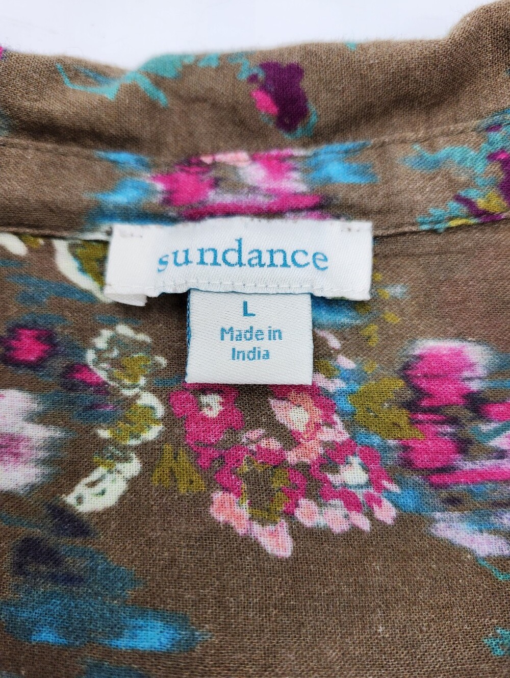Sundance Olive Floral Joy 100% Cotton Lighweight Long Sleeve Button Down Blouse - Picture 8 of 11